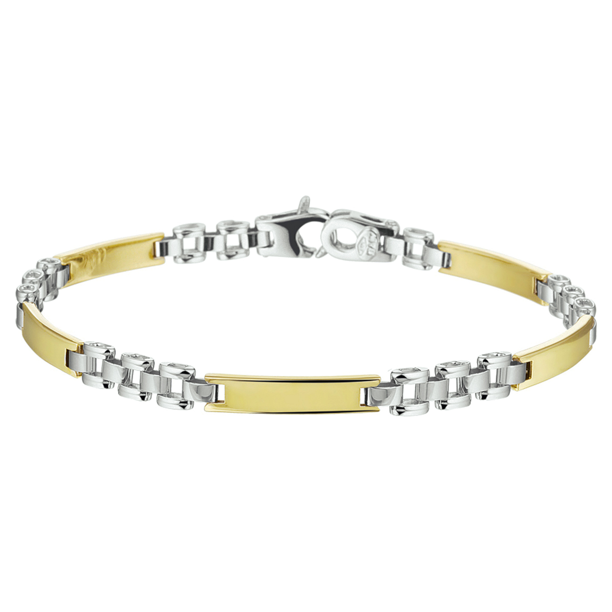 Bicolor wit- en geelgouden schakelarmband.