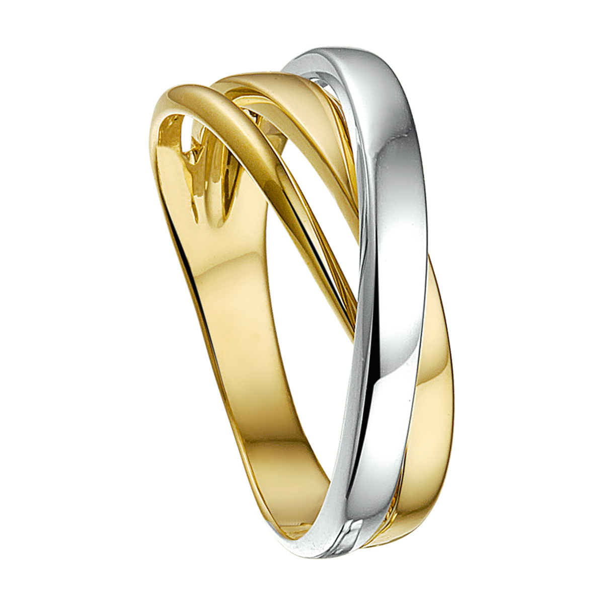 Bicolor wit- en geelgouden ring.