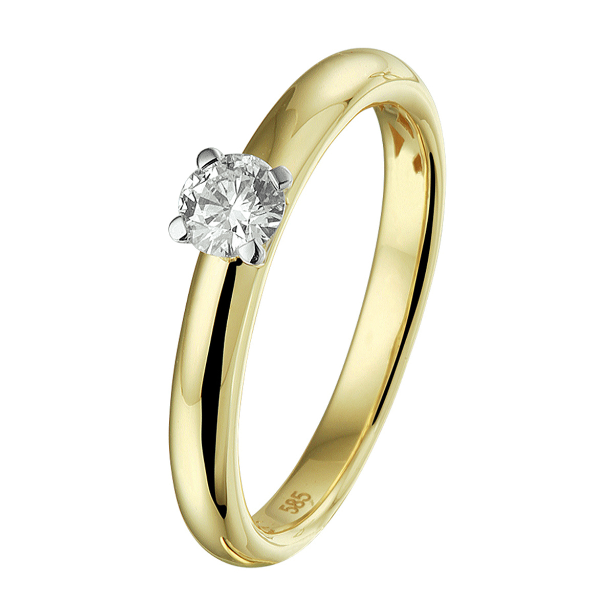 Stijlvolle bicolor geel- en witgouden ring met een schitterende briljant geslepen diamant.