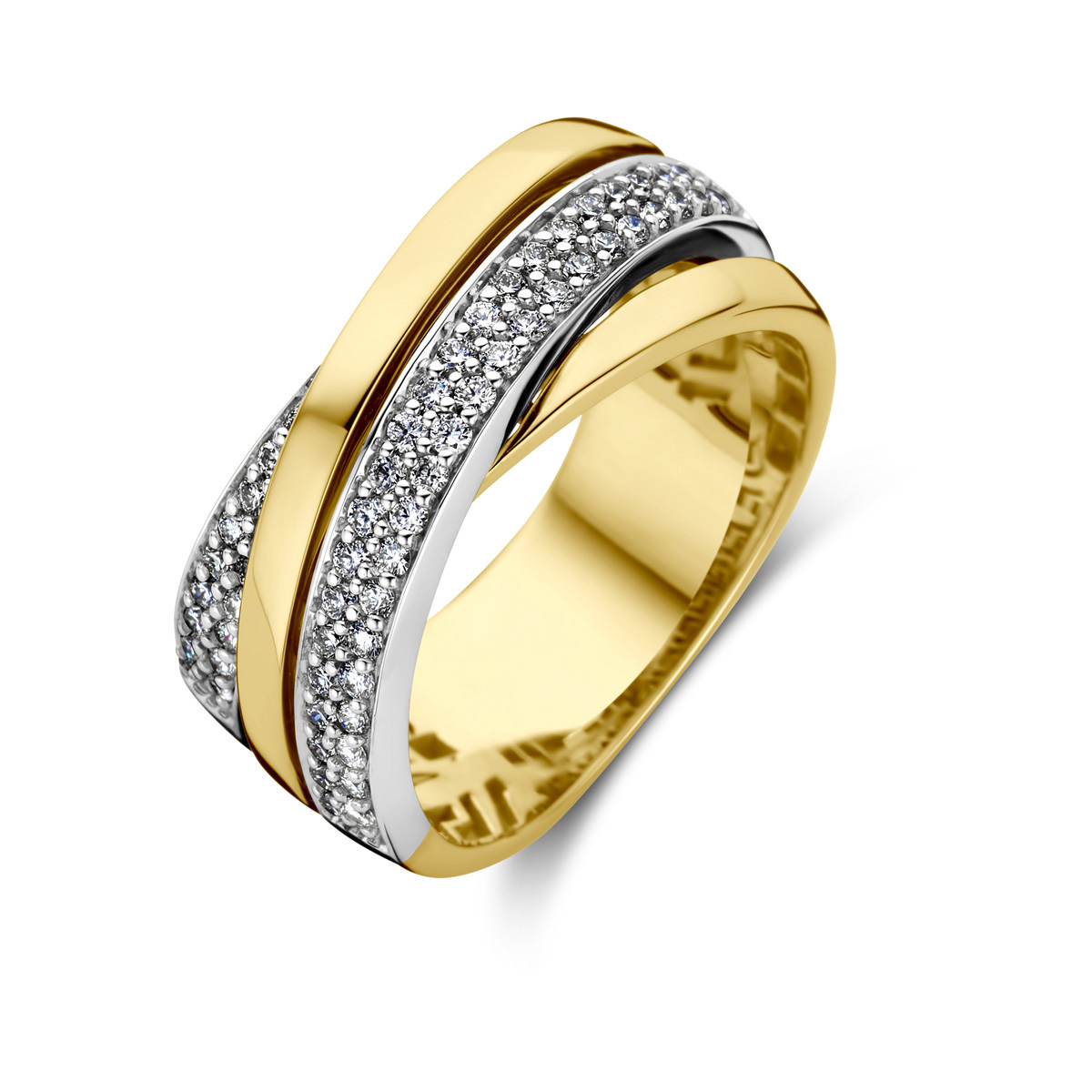 gouden damesring, breed/overslag 0.57ct mt56