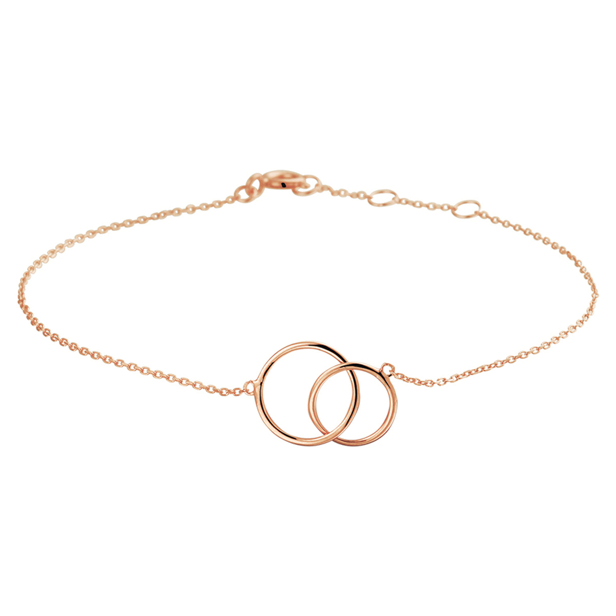 14k Rosegouden armband met open rondjes van 8.5 en 10mm. De armband heeft een schakelbreedte van 0.8mm en draaglengtes van 16.5, 17.5 en 18.5cm. De schakelbreedte is 0.8mm.