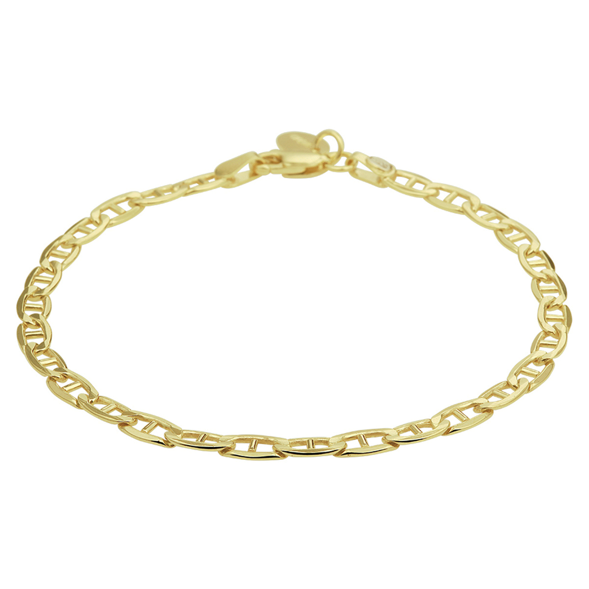 14k Geelgouden armband met daarin een kern van 925 zilver. De armband is uitgevoerd met een anker schakel en een stevige karabijn sluiting. De armband heeft een draaglengte van 19cm en een breedte van 4.4mm.
