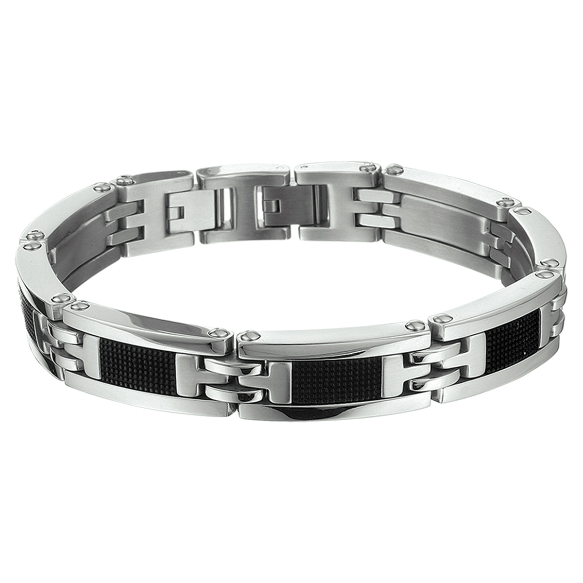 Stalen armband met rubber. De schakelbreedte is 11.5mm.