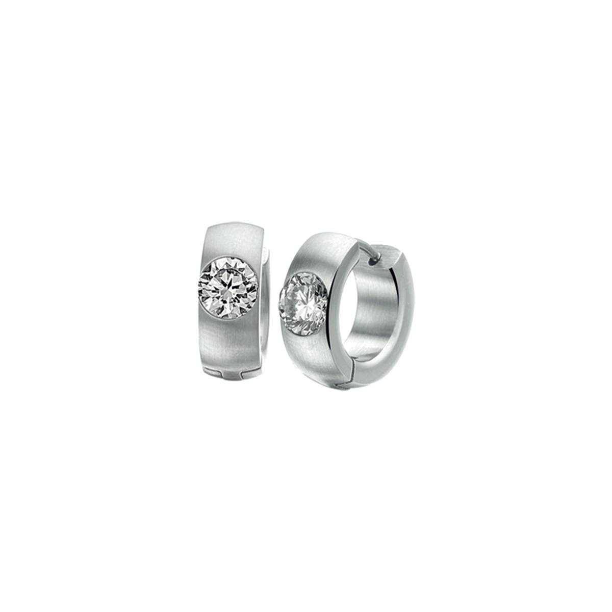 Beschrijving: Stalen klapcreolen met zirkonia en een poli/matte afwerking. 
Verpakt per: 1
Doelgroep: dames
Breedte: 6 mm
Zetting: solitaire
