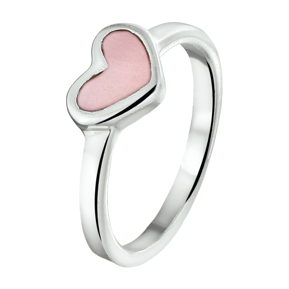 Zilveren Ring Hart met Roze