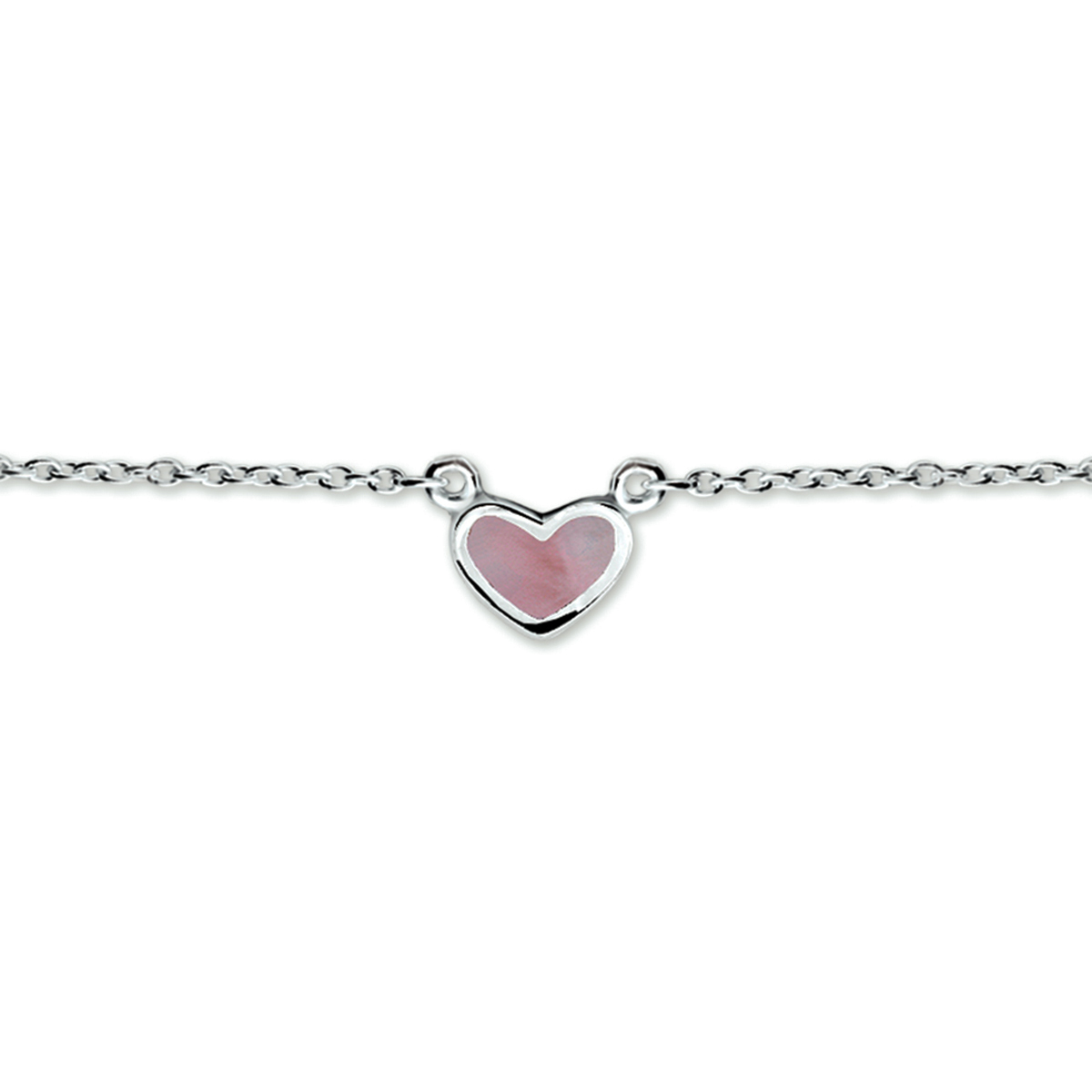 Zilveren collier met een hartje van roze parelmoer. De lengte bedraagt 36cm met 2cm extensie. 
Verpakt per: 1
Doelgroep: kinderen
Kortste lengte: 36 mm
Langste lengte: 38 mm