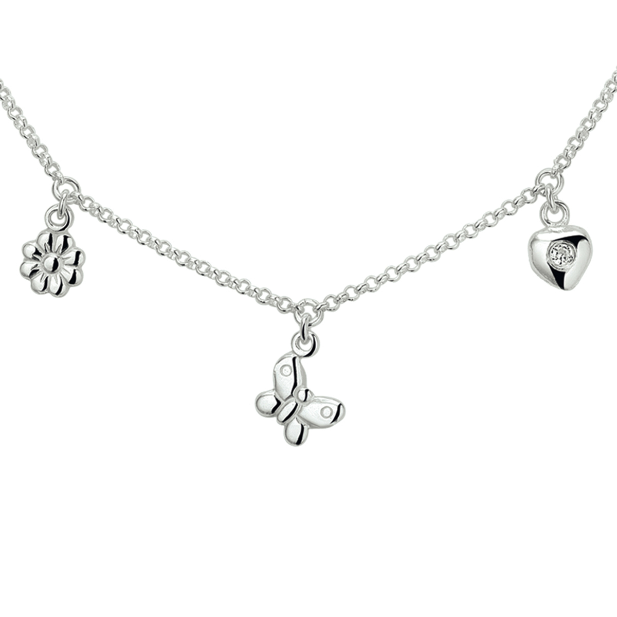 Beschrijving: Zilveren collier met diverse bedels. Het collier is onderdeel van een set. De lengte van het collier bedraagt 35cm met 3cm extensie en de schakelbreedte is 1.7mm.
Verpakt per: 1
Doelgroep: kinderen
Breedte: 1.7 mm
Kortste lengte: 35 mm
Langste lengte: 38 mm