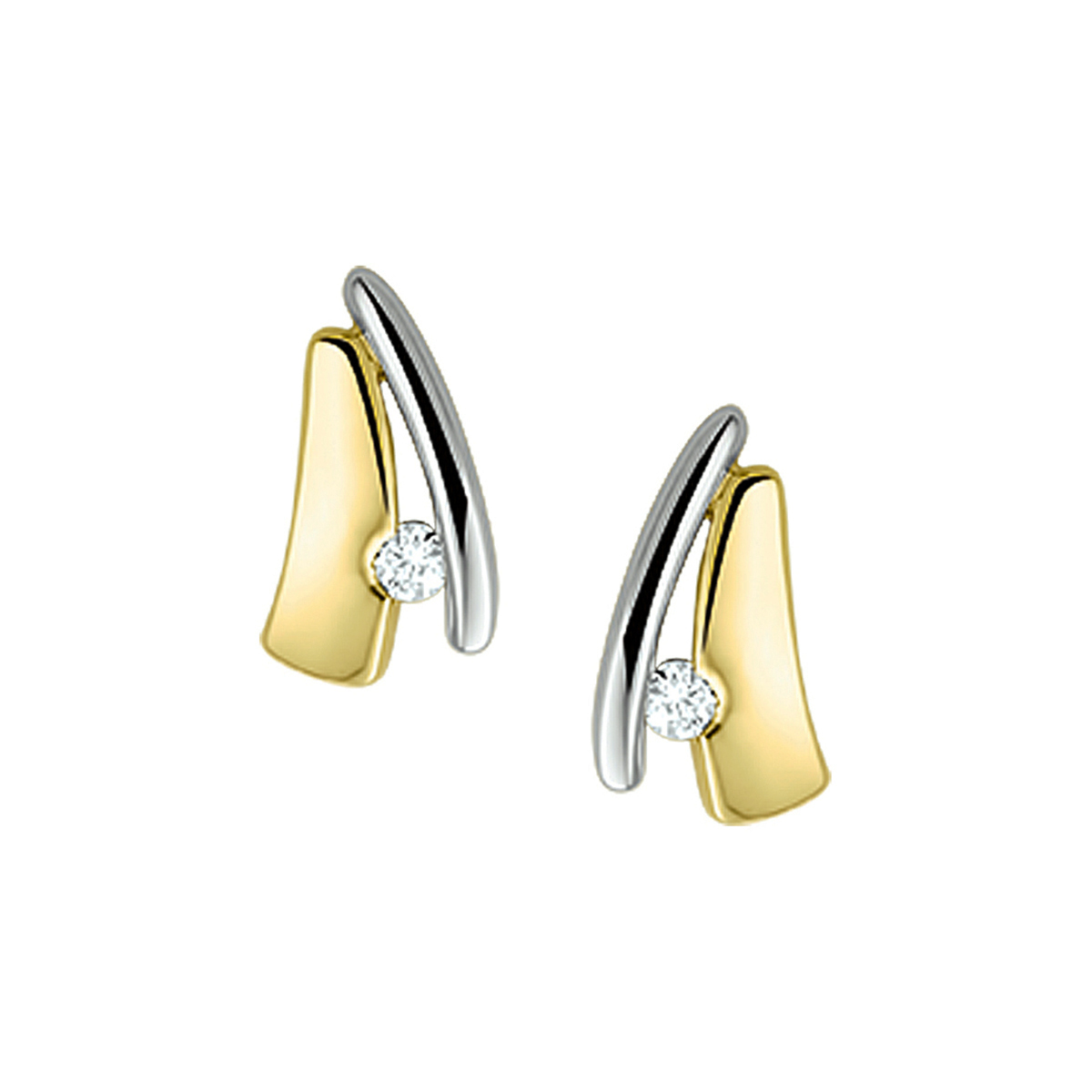 Bicolor wit- en geelgouden oorknoppen met diamant.
