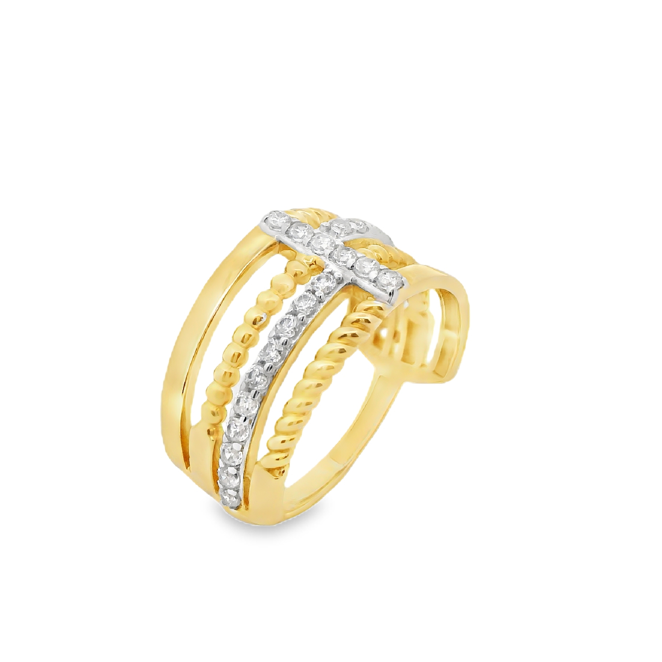 Deze ring van Louis Bros is vervaardigd uit 14 karaat bicolor (3.14 gr).
Deze ring combineert de luxe van geelgoud met de strakke uitstraling van witgoud in een modern design. Versierd met sprankelende zirkonia-steentjes, voegt deze ring een vleugje glans en elegantie toe. Het subtiele contrast van de metalen en de schittering van de zirkonia maken dit sieraad tot een verfijnd statementstuk, perfect voor elke moderne vrouw die houdt van tijdloze schoonheid met een eigentijdse twist.
De ring is verkrijgbaar in meerdere afmetingen.