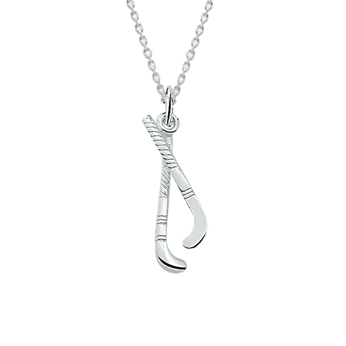 Zilveren collier met hockeysticks. De lengte van het collier bedraagt 41cm met 4cm extensie en de schakelbreedte is 1.1mm.