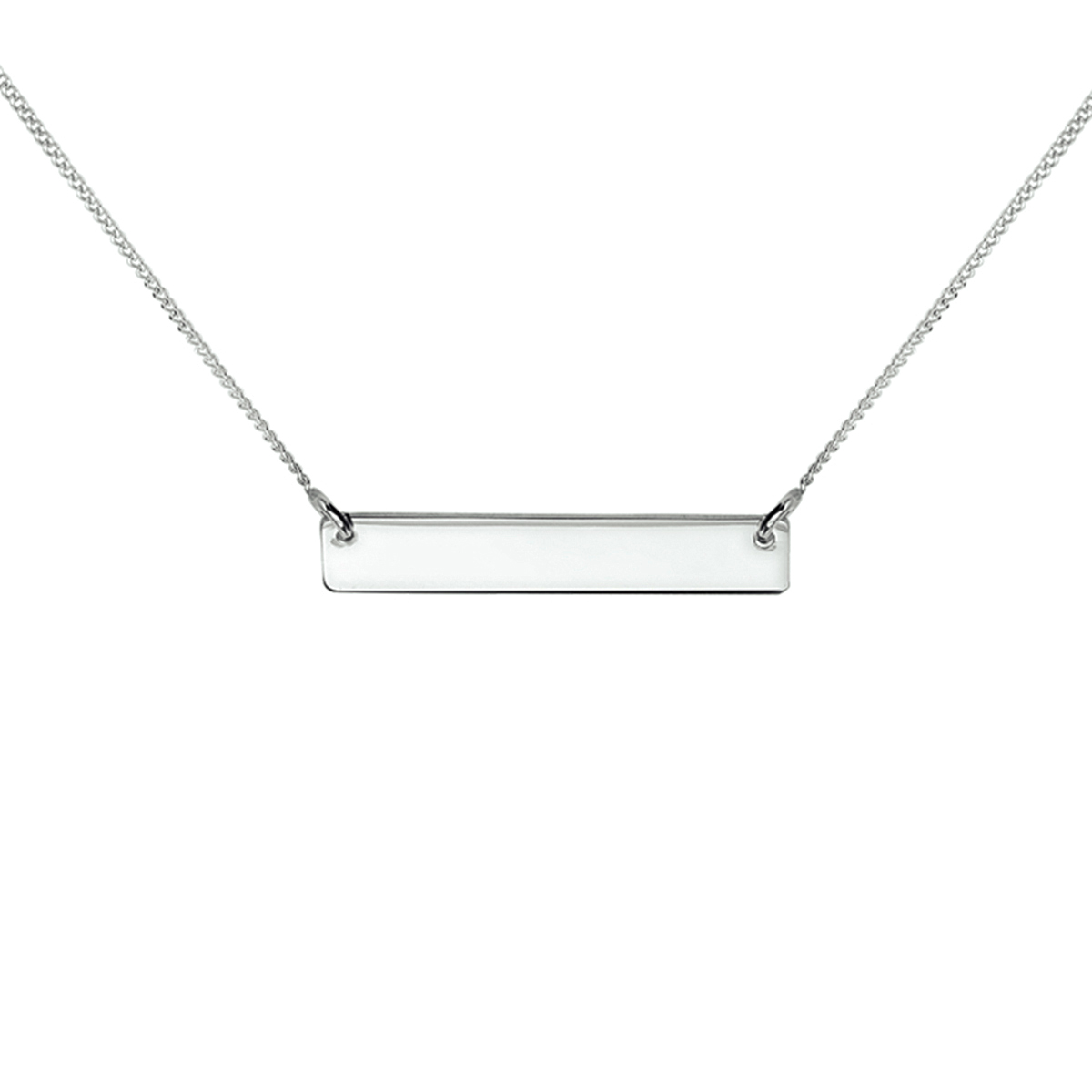 Gerhodineerd zilveren collier met een graveerplaatje. De lengte bedraagt 42cm met 5cm extensie. 
Uniekenummer serie: 42189
Doelgroep: dames
Breedte: 28 mm
Kortste lengte: 42 cm
Langste lengte: 47 cm
Hoogte: 5 mm
