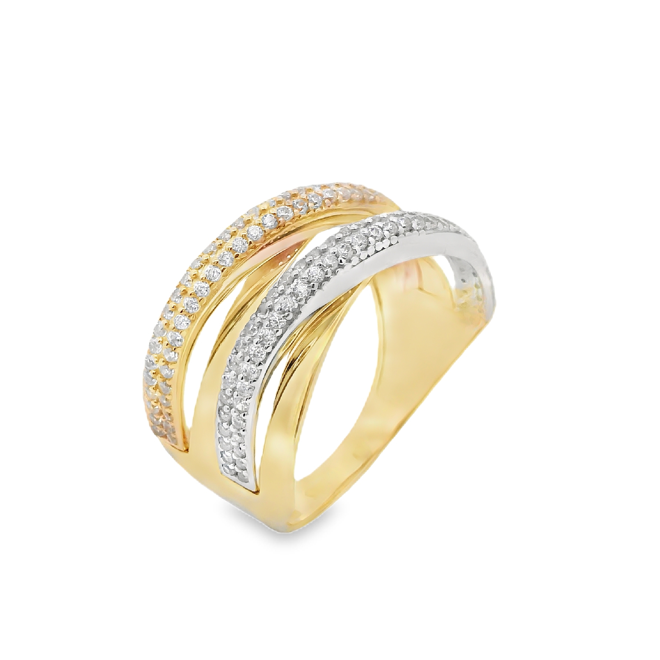 Deze ring van Louis Bros is vervaardigd uit 14 karaat tricolor (4.05 gr.).
Deze ring straalt elegantie en verfijning uit met zijn unieke combinatie van geel, wit en roségoud. Deze schitterende ring, versierd met sprankelende zirkonia's, vangt het licht op een betoverende manier en voegt een vleugje glamour toe aan elke outfit. Het verfijnde design van de ring accentueert de verschillende kleuren goud en creëert een harmonieus en stijlvol geheel. Ideaal voor speciale gelegenheden of als dagelijks statementstuk, deze tricolor gouden ring is een tijdloos sieraad dat elke drager een gevoel van luxe en klasse biedt.
De ring is verkrijgbaar in meerdere afmetingen.