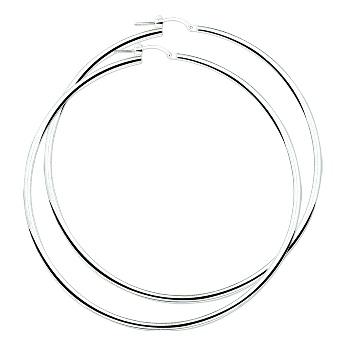Huiscollectie - Zilveren creolen met een ronde buis en een hefboom-sluiting. 70x2.5mm