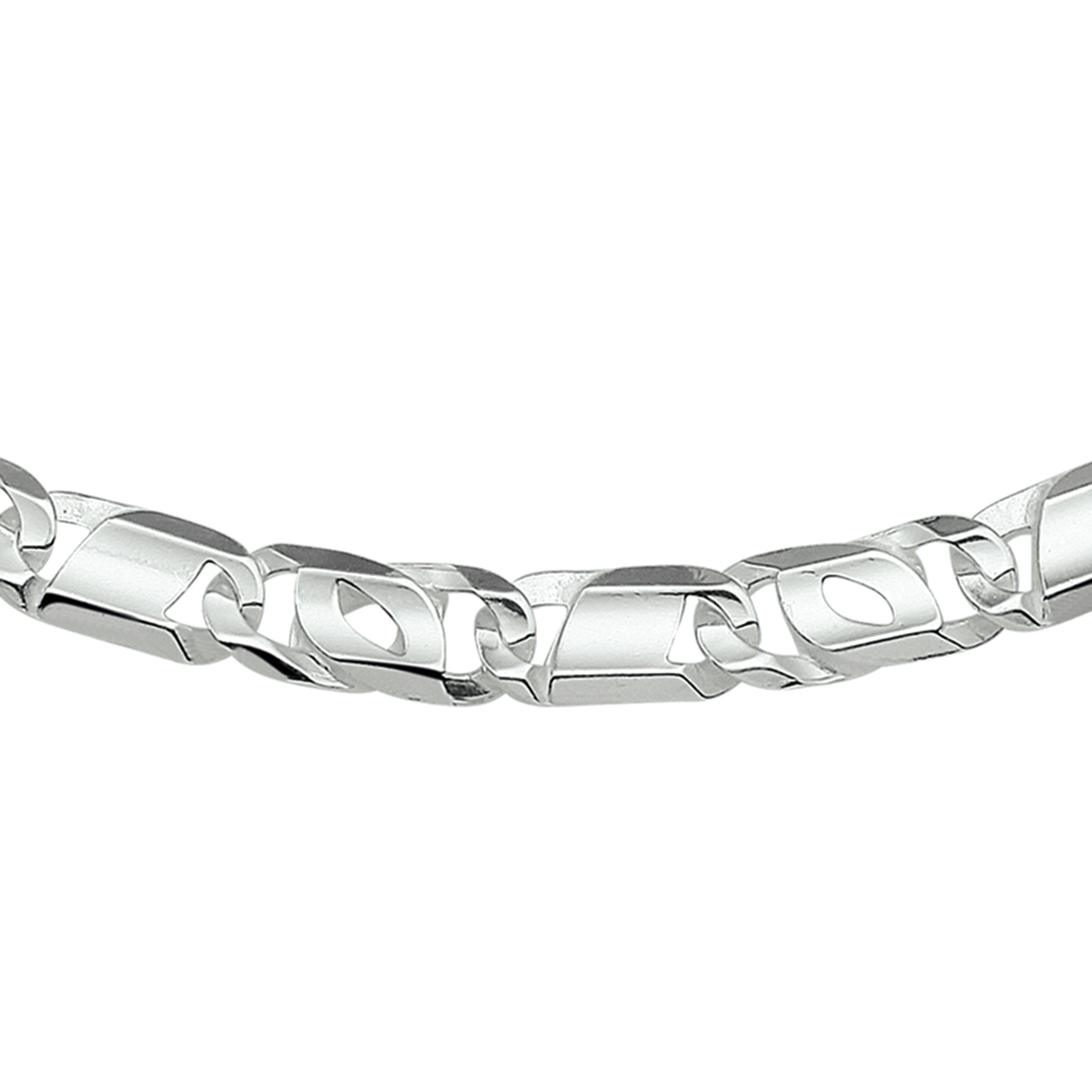Zilveren collier met arendsoog schakel. 
Breedte: 7 mm
Langste lengte: 50 cm