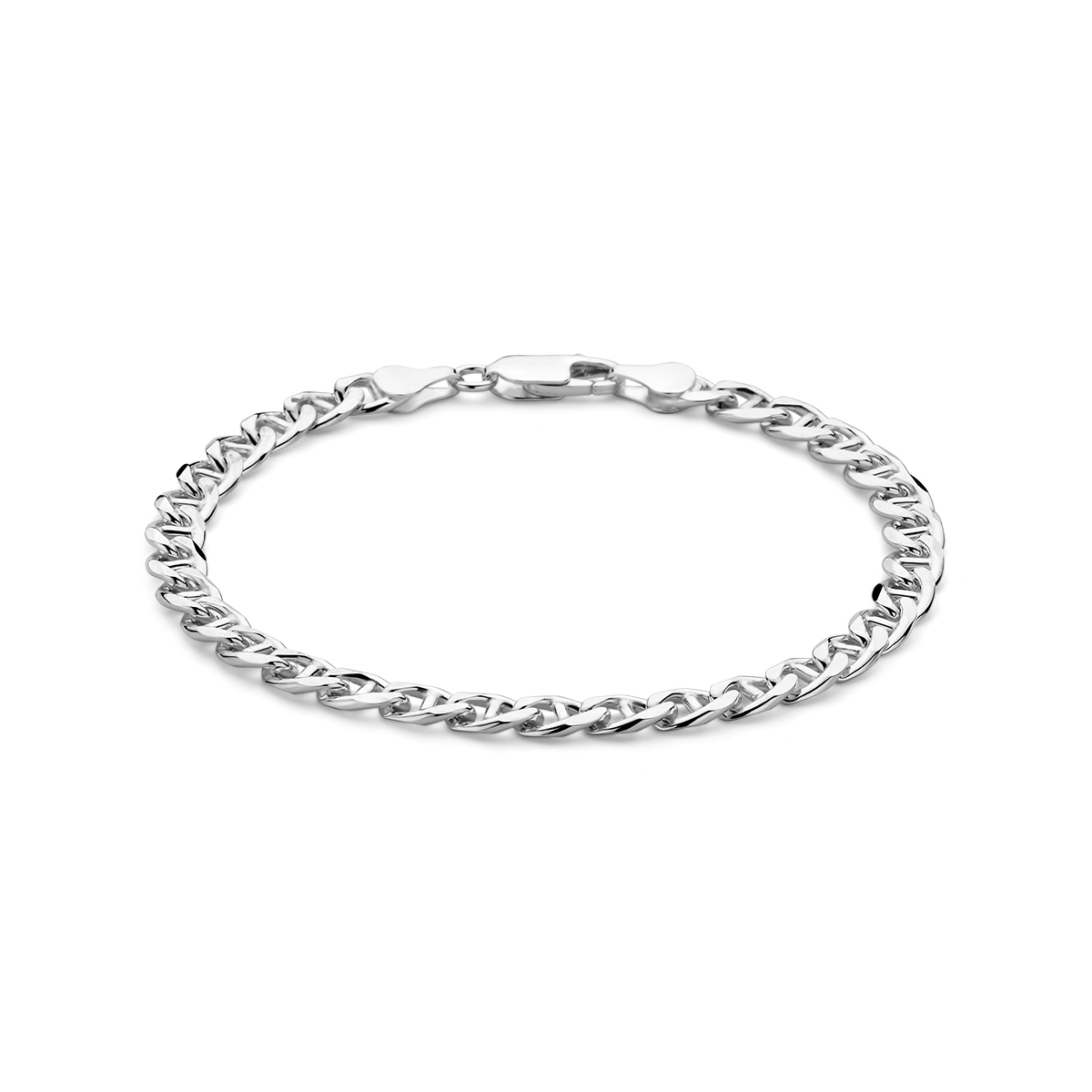 925 Zilveren armband met een schakelbreedte van 5.8mm. De armband heeft een draaglengte van 21cm. Uitgevoerd met een karabijn sluiting.