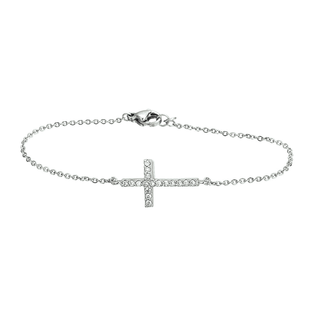 Beschrijving: Gerhodineerd zilveren armband met een kruis van zirkonia. De lengte van de armband bedraagt 15.5cm met 2.5cm extensie. De schakelbreedte bedraagt 1.3mm. 
Verpakt per: 1
Doelgroep: dames
Breedte: 15 mm
Kortste lengte: 15.5 mm
Langste lengte: 18 mm
Hoogte: 9 mm