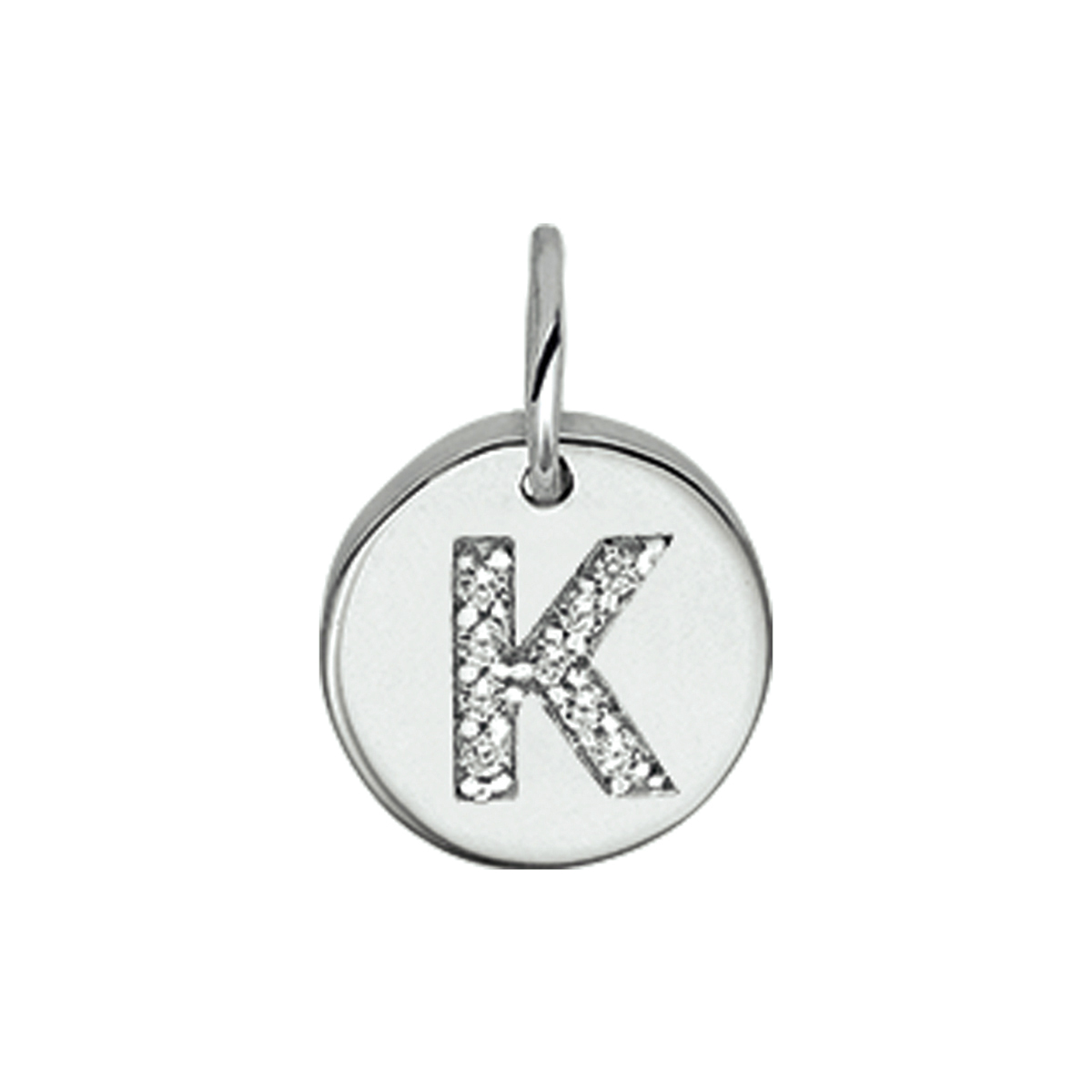 Beschrijving: Gerhodineerd zilveren bedel met de letter K en zirkonia. 
Uniekenummer serie: 35761
Verpakt per: 1
Doelgroep: unisex
Breedte: 9.5 mm
Zetting: entourage (rijzetting)