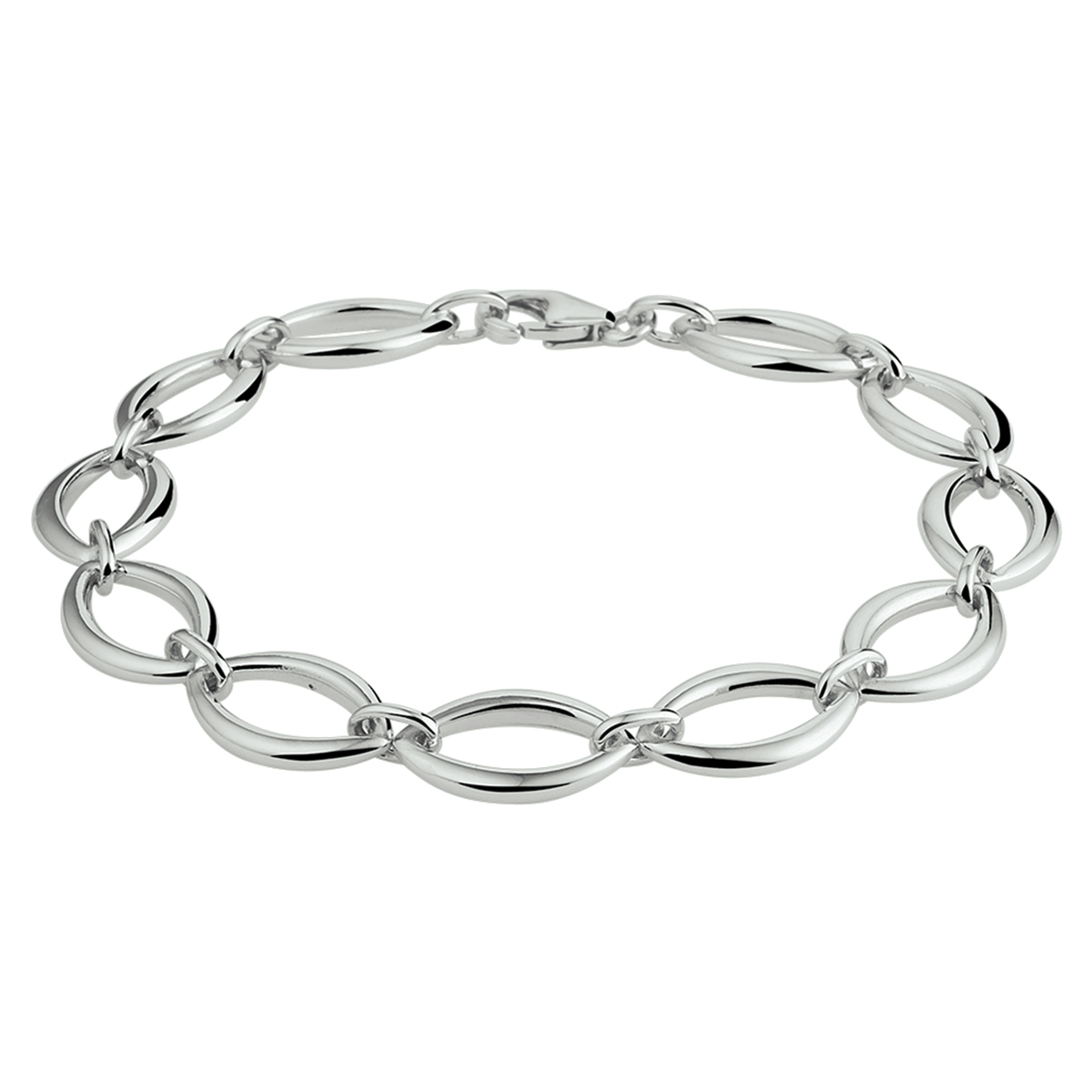 Gerhodineerd 925 zilveren armband met een schakelbreedte van 10mm. De armband heeft een draaglengte van 19cm en is uitgevoerd met een stevige karabijn sluiting.