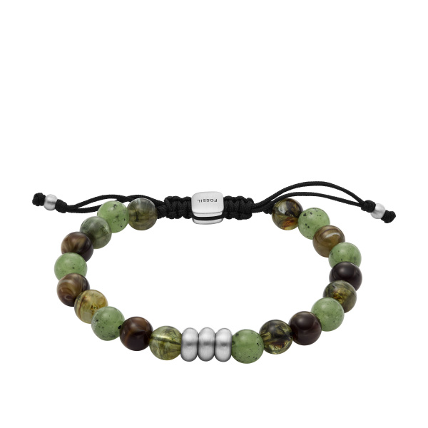 Fossil heren armband, groen/bruine kralen