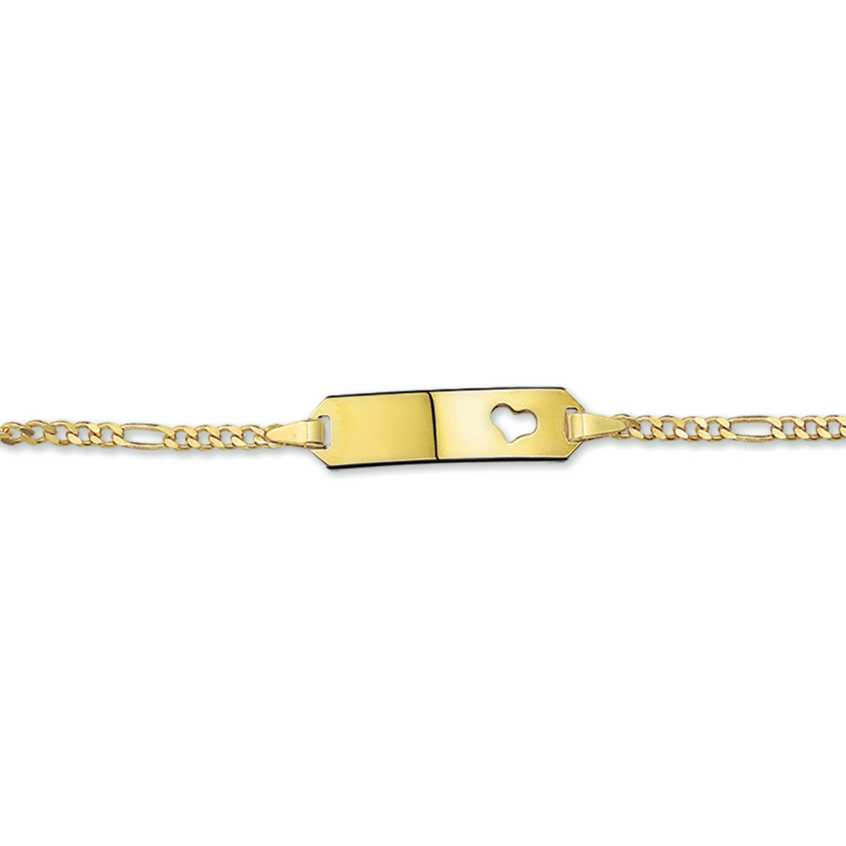 Beschrijving: Geelgouden graveerarmband met een poli afwerking. De lengte van de armband bedraagt 13cm met 2cm extensie. 
Uniekenummer serie: 31203
Verpakt per: 1
Doelgroep: kinderen
Breedte: 20 mm
Kortste lengte: 13 mm
Langste lengte: 15 mm
Hoogte: 5.5 mm