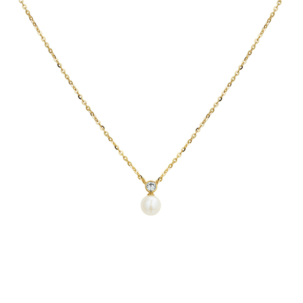 Klassiek geelgouden collier uitgevoerd met een parel hanger en briljant geslepen zirkonia in een zetkast. De schakelbreedte is 1mm en de draaglengtes zijn 41 43 en 45cm. De afmeting van de parel is 5mm en van de zirkonia 2.5mm.Tip: Het collier is te combineren met bijpassende sieraden uit onze collectie.
Doelgroep: dames
Breedte: 5 mm
Kortste lengte: 41 cm
Langste lengte: 45 cm
Hoogte: 9 mm