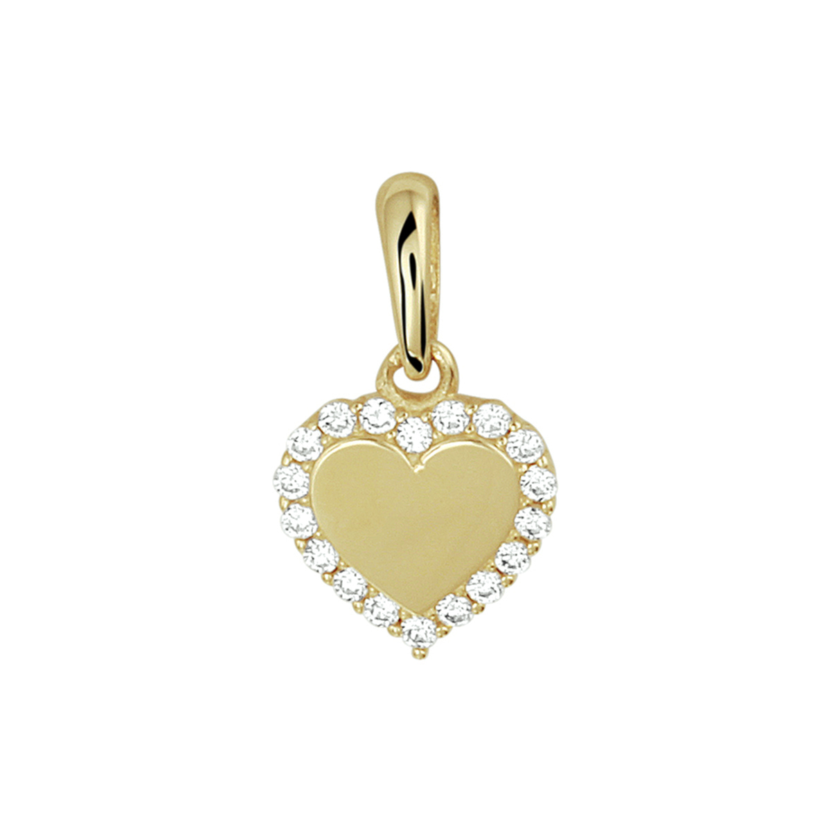 Geelgouden hanger met een hart van 7.5x7.5mm uitgevoerd met briljant geslepen zirkonia in een luxe rijzetting. Tip: Combineer deze hanger met een van onze colliers en de hanger kan direct gedragen worden.