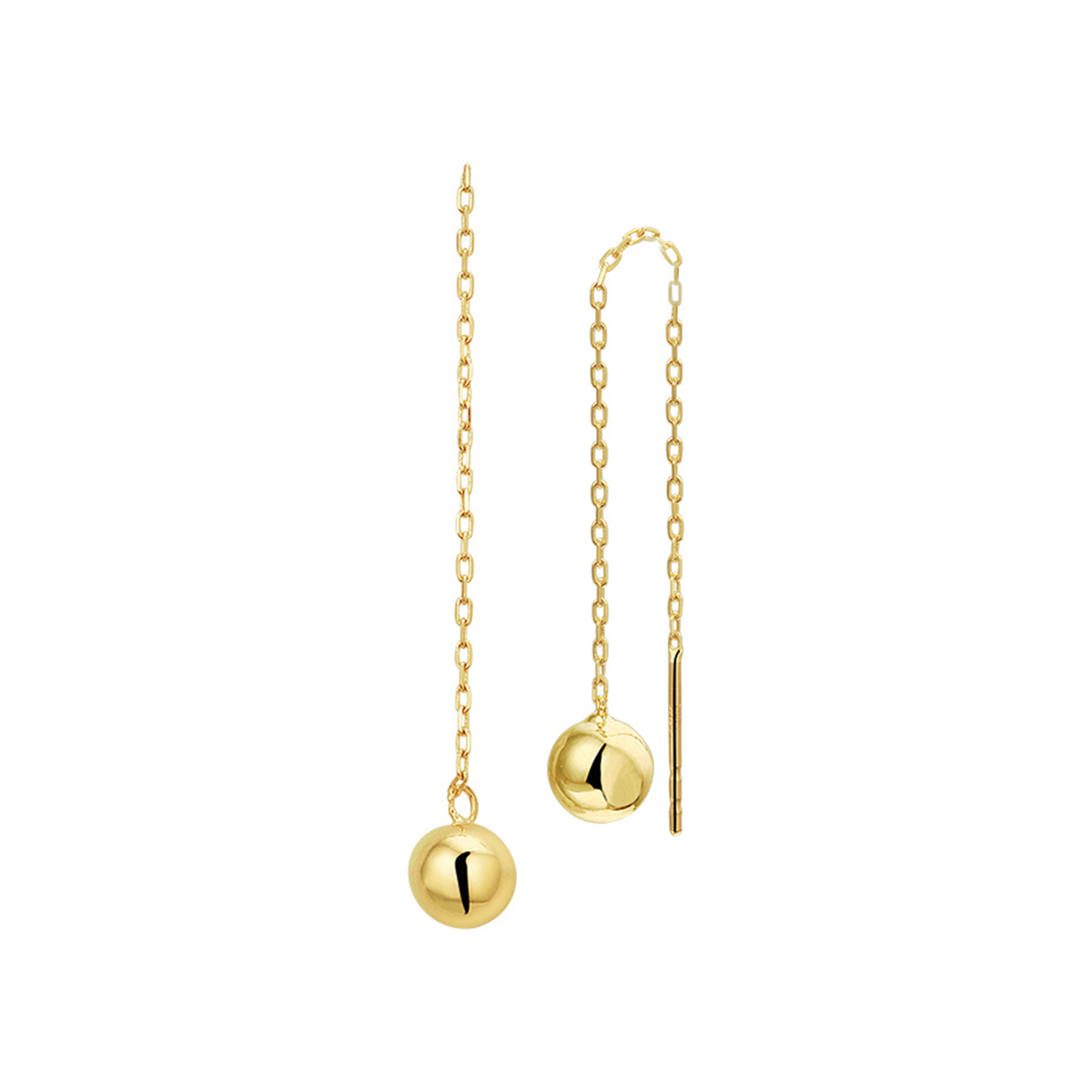 Geelgouden doortrekoorbellen met een lengte van 6.5cm uitgevoerd met een bol van 5mm verbonden door een anker schakel.
Doelgroep: dames
Hoogte: 65 mm