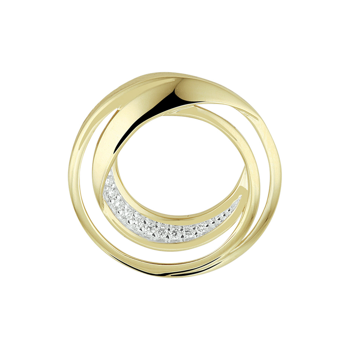 Geelgouden hanger uitgevoerd met een schitterende diamant rij. De hanger heeft een diameter van 19mm.