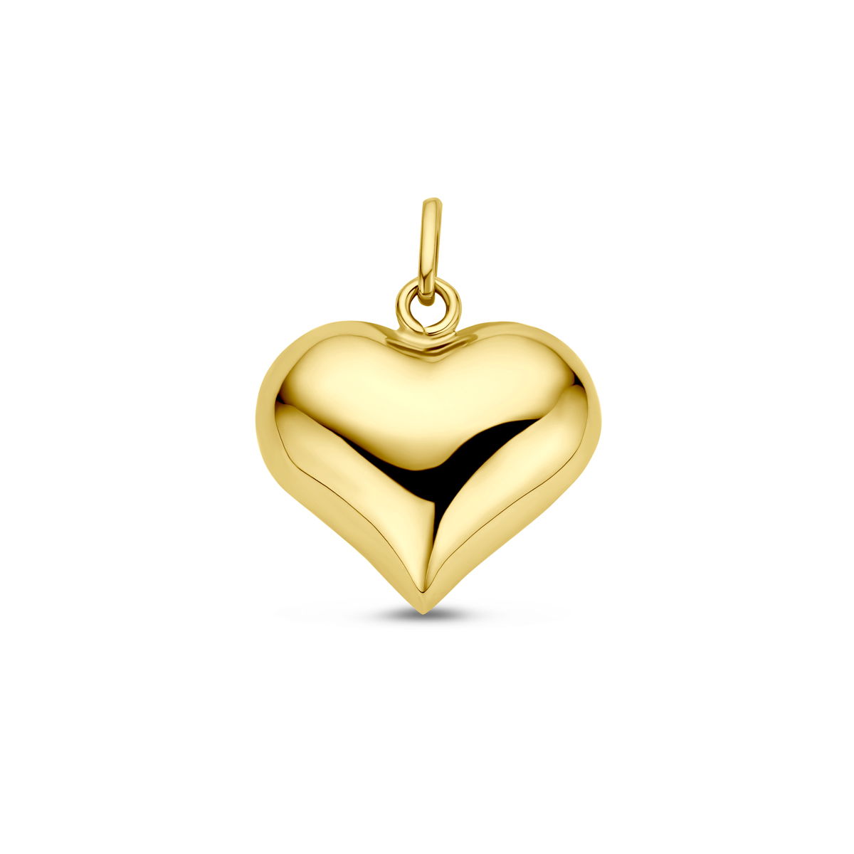 14k Geelgouden hanger uitgevoerd met een hart. De hanger heeft een  totale hoogte van 19.5mm.