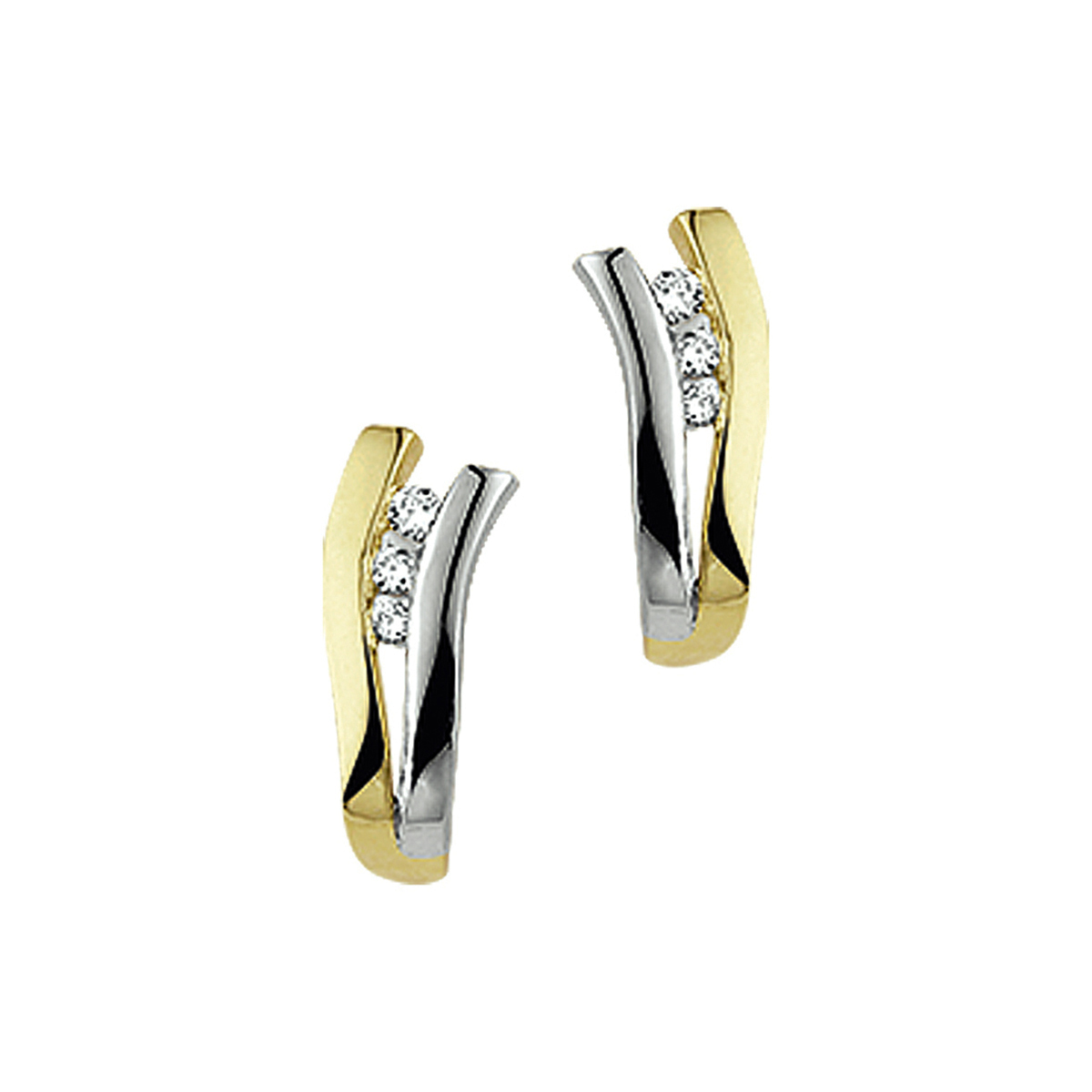 Beschrijving: Bicolor wit- en geelgouden stekercreolen met diamant. 
Verpakt per: 1
Doelgroep: dames