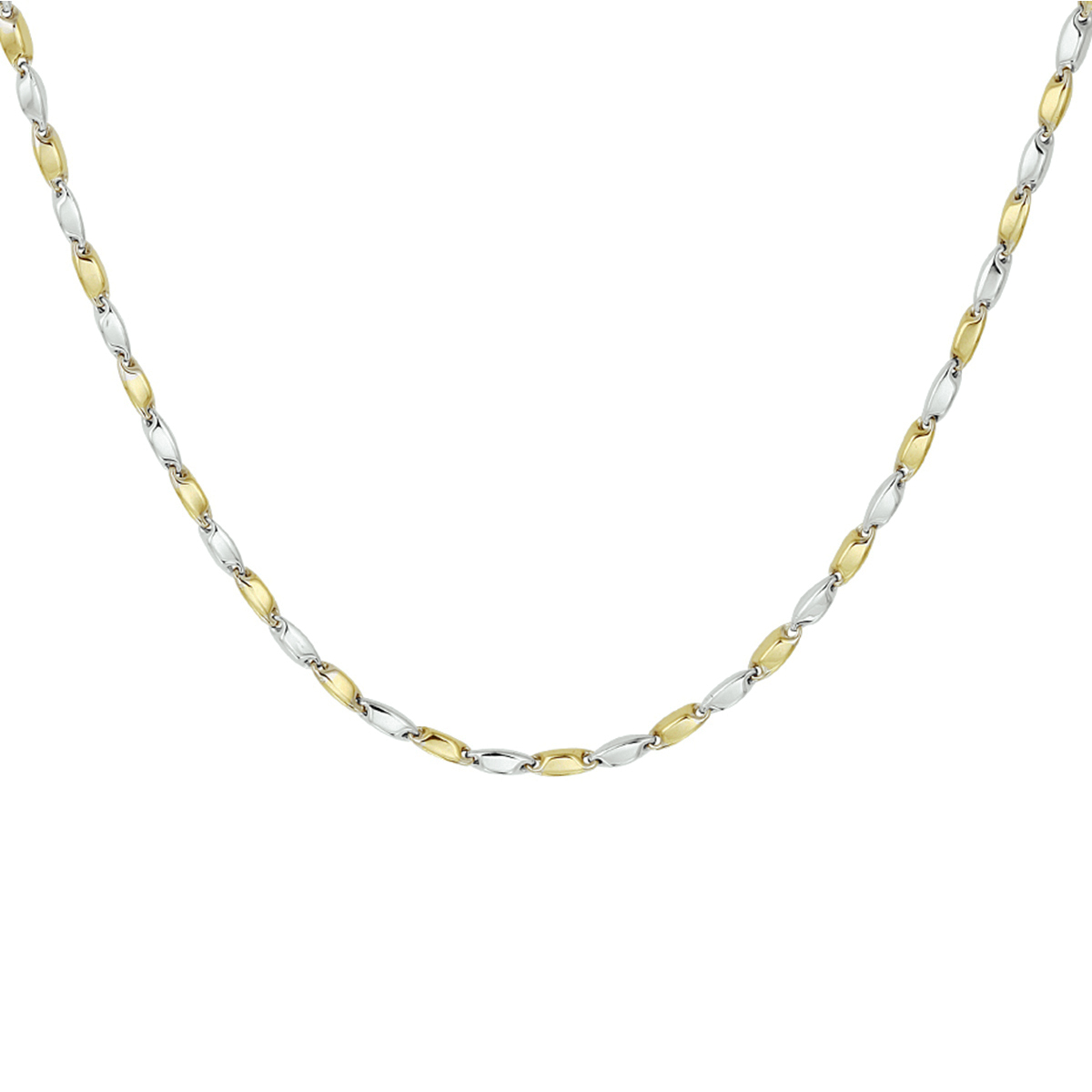 14k Bicolor geel- en witgouden collier uitgevoerd met een stevige karabijn sluiting. Het collier heeft een draaglengte van 45cm.