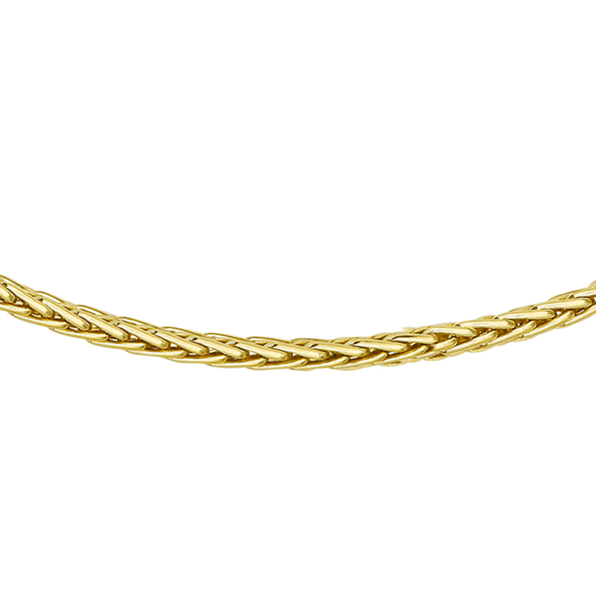 Beschrijving: Sieraden van 14 karaat goud met daarin een kern van 925 zilver. Geelgouden collier met Vossenstaart schakel. 
Doelgroep: dames
Breedte: 3 mm
Langste lengte: 45 cm