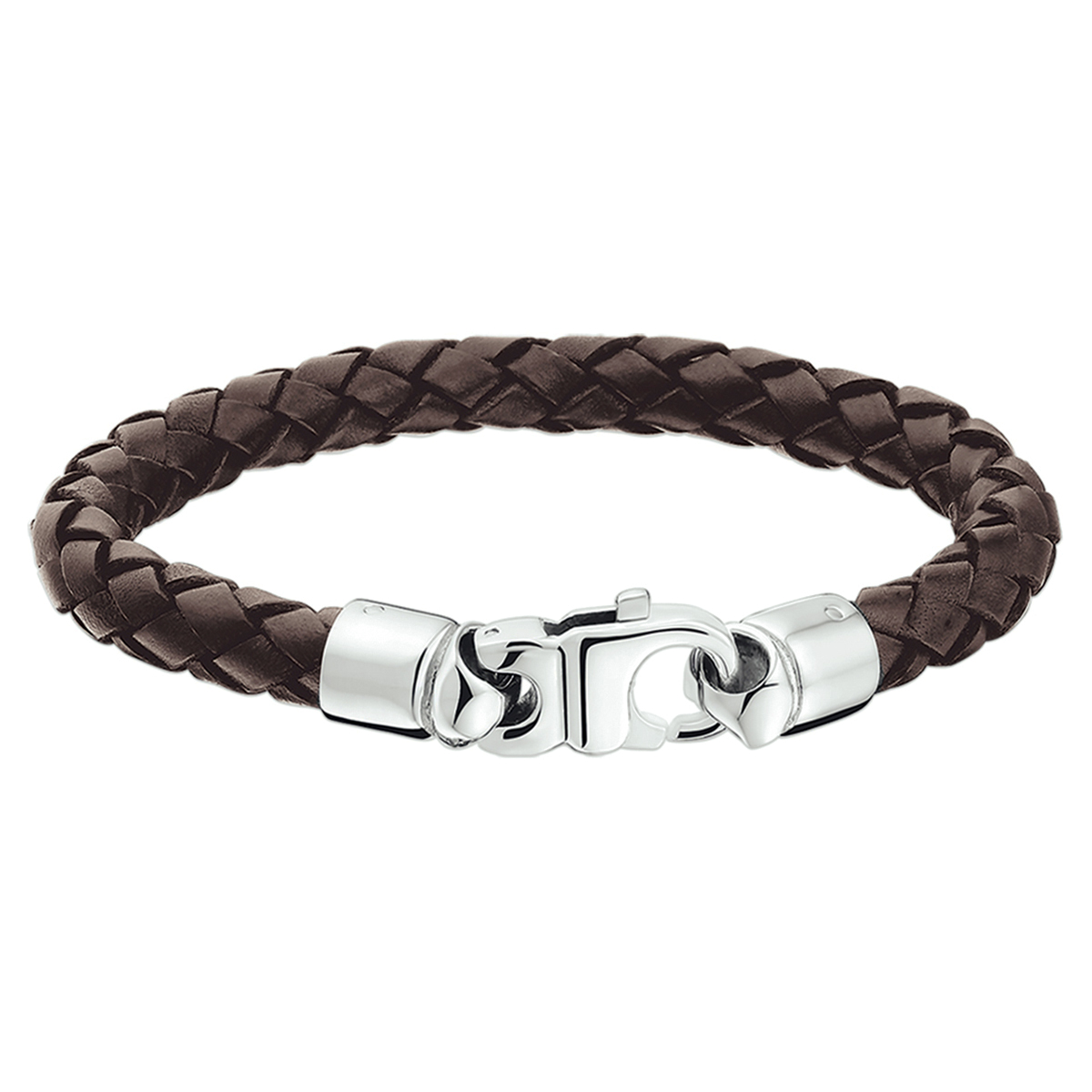 Beschrijving: Stalen armband van gevlochten leer. 
Verpakt per: 1
Doelgroep: heren
Breedte: 7 mm
Langste lengte: 21 mm