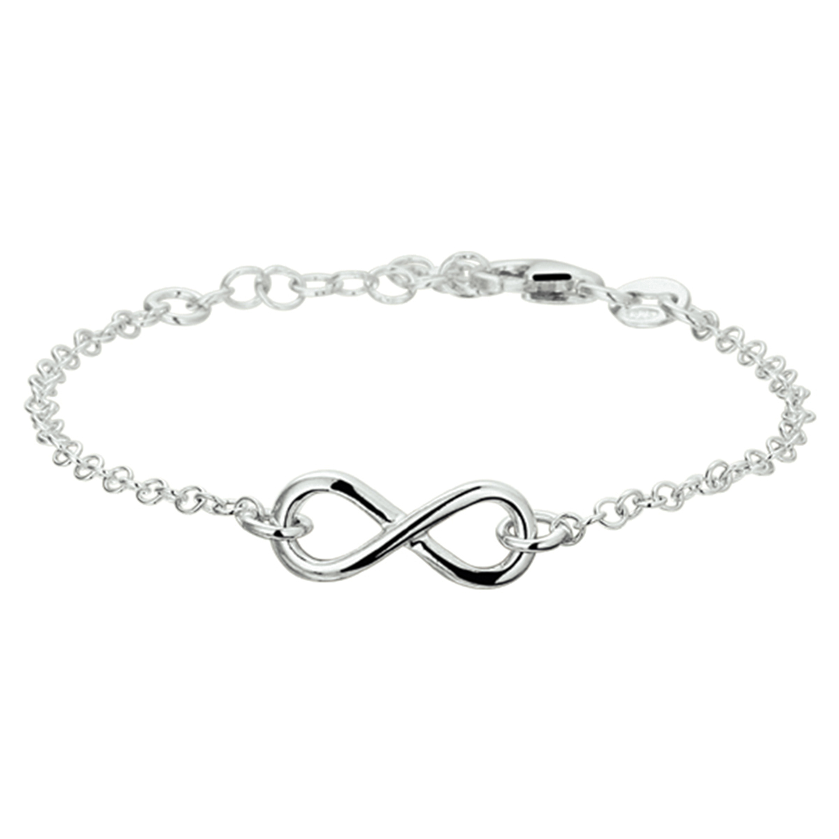 Infinity is het symbool van nu. Dit fijne armbandje van gerhodineerd zilver kan daarom echt niet ontbreken in jouw sieraden-stash! Maak het setje compleet met een bijpassend collier. Details: Gerhodineerd zilveren armband met infinity teken. De armband heeft een lengte van 17cm en een extensie van 2cm en is uitgevoerd met een 2.1mm anker schakel uitgevoerd met een infinity teken van 7x15.5mm.
Breedte: 7 mm
Kortste lengte: 17 cm
Langste lengte: 19 cm
Hoogte: 15.5 mm