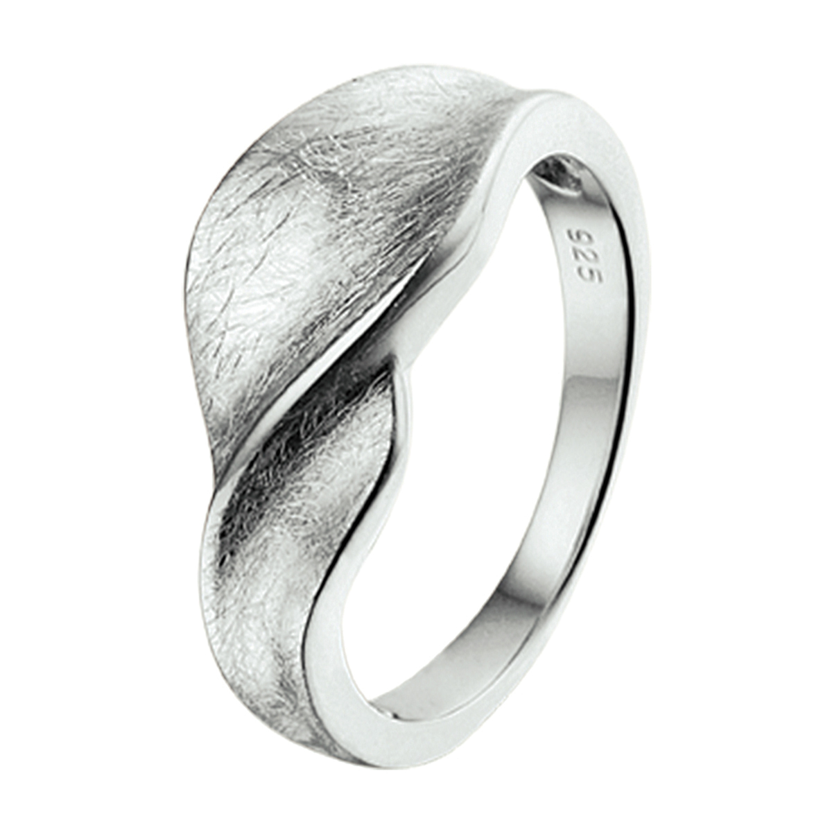 Gerhodineerd zilveren ring met een poli/gescratchte bewerking.