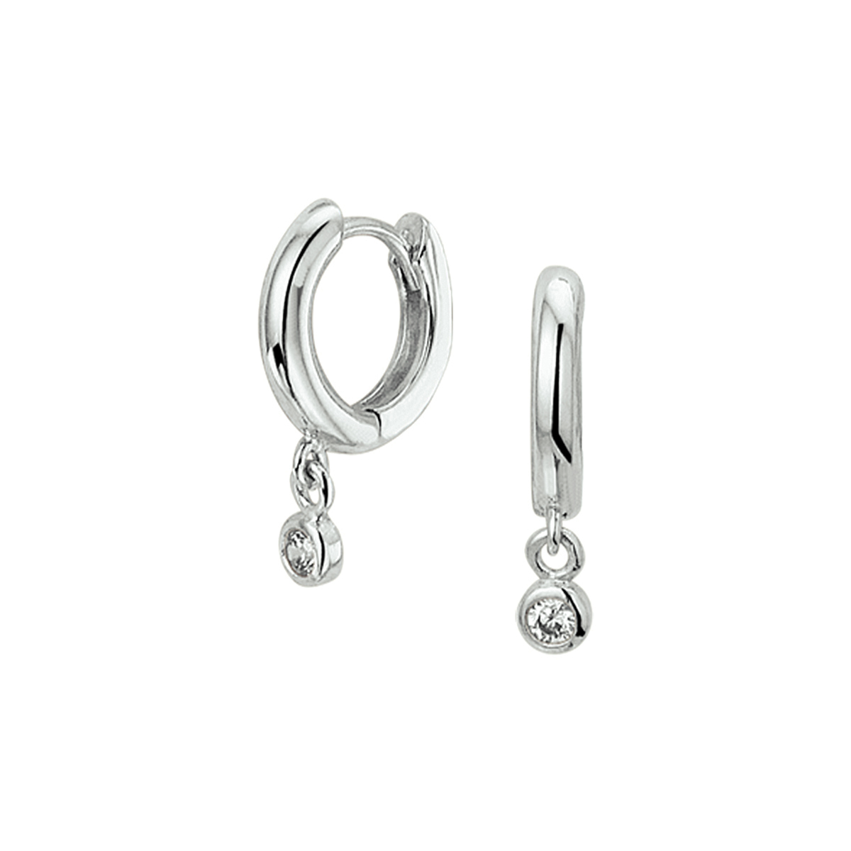 Zilver gerhodineerd klapcreolen met zirkonia bedel