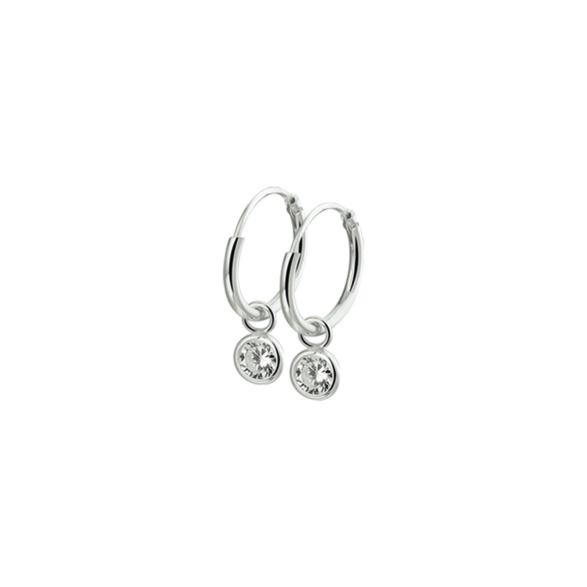 Zilver gerhodineerd creolen met zirkonia bedel