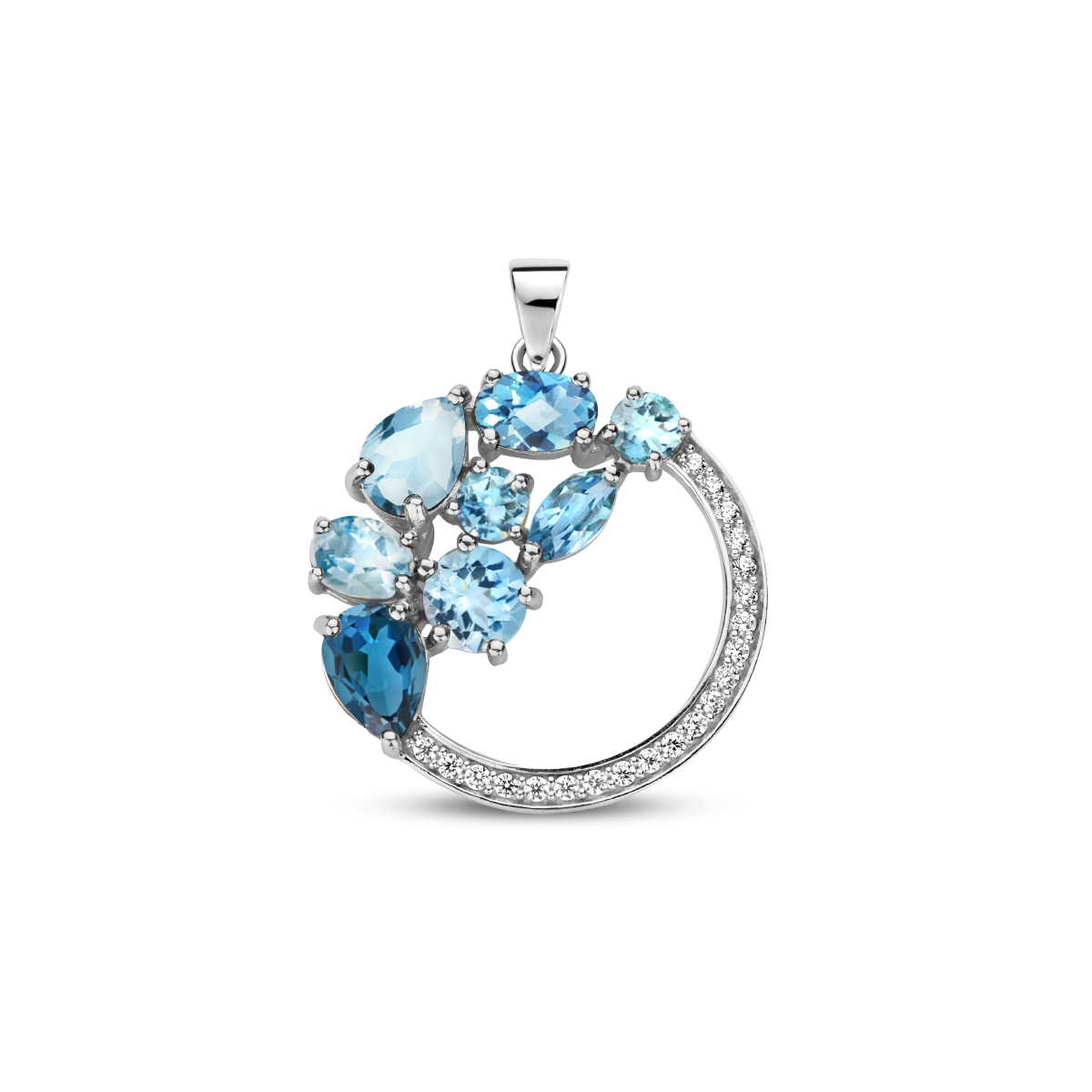 Zilveren Hanger met Blauw Topaas, London Blue Topaas en Zirkonia