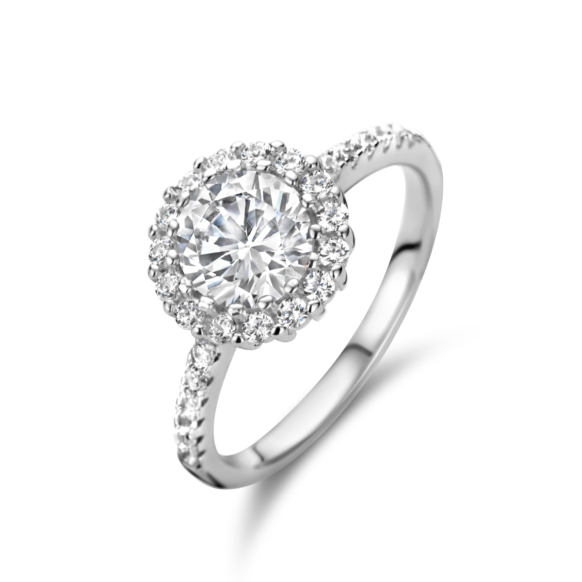 Gerhodineerd 925 zilveren ring uitgevoerd met zirkonia.
