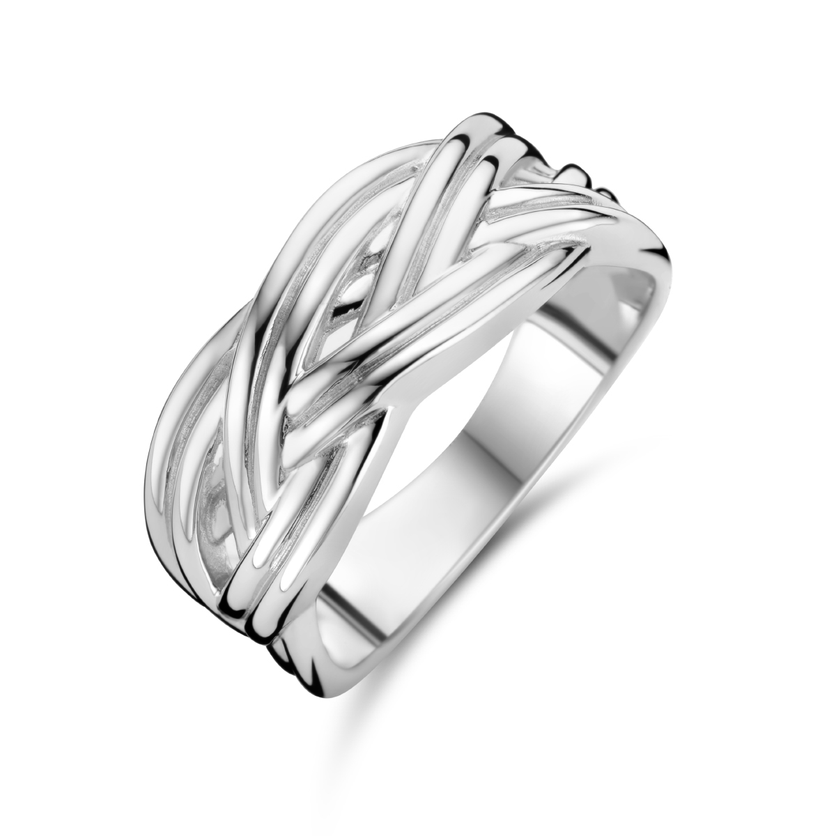 Gerhodineerd zilveren ring met een breedte van 8mm.