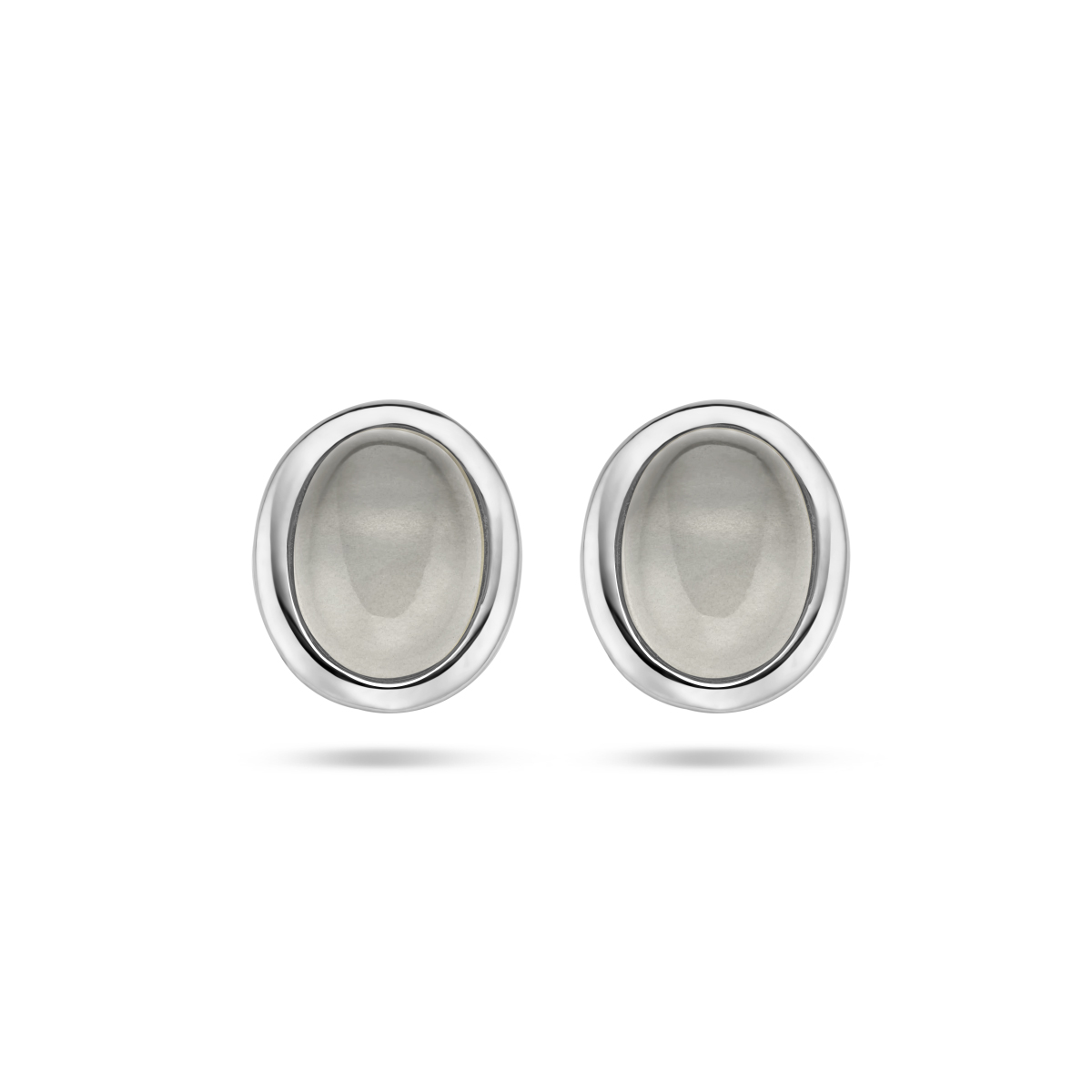 Gerhodineerd 925 zilveren oorknoppen uitgevoerd met donkergrijs maansteen. De oorknoppen hebben een afmeting van 10x8mm.