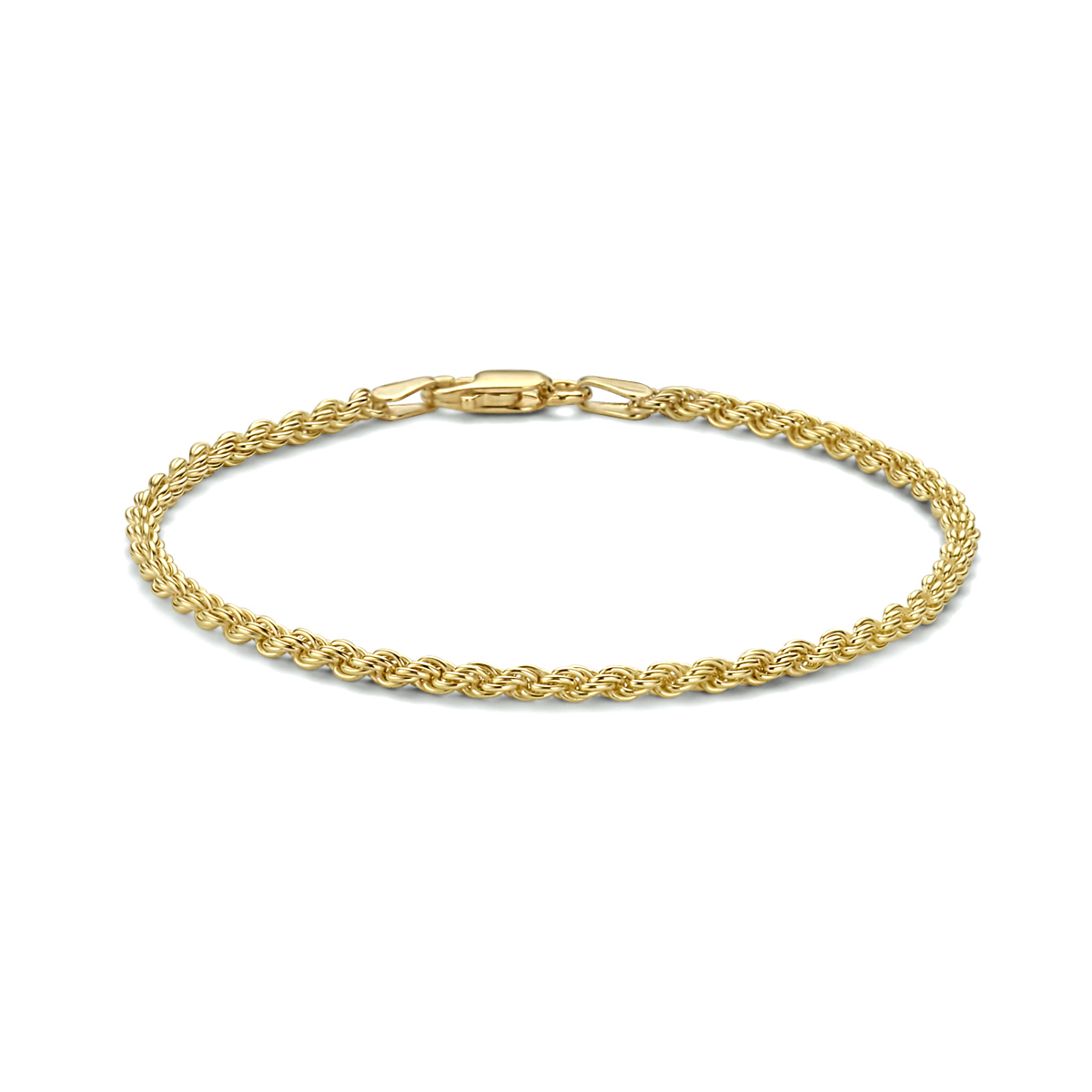 Geelgoud op 925 zilveren koord lengte artikel met een schakelbreedte van 2.5mm. Het lengte artikel heeft een stevige karabijn sluiting. Geen garantie op plating.