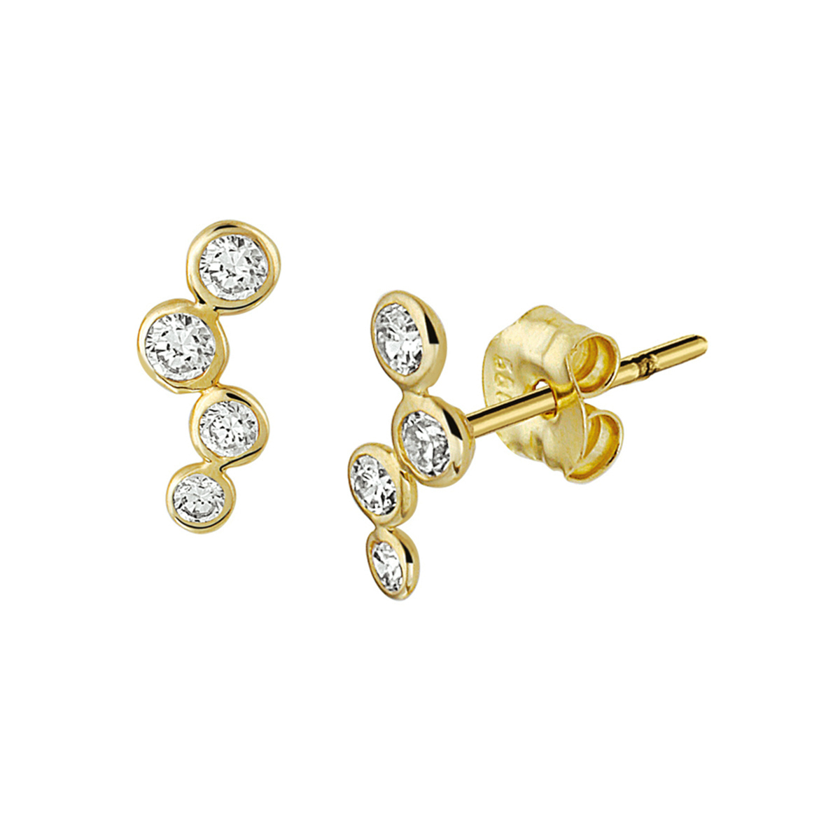 gouden oorstekers, 4 rondjes+ zirconias