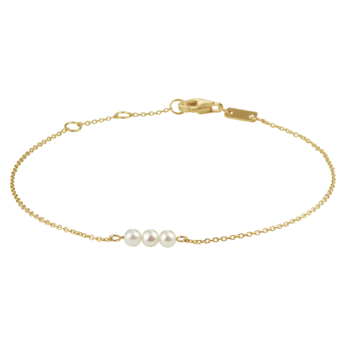 14k Geelgouden armband uitgevoerd met schitterende parels en een stevige karabijn sluiting. De armband heeft draaglengtes van 16.5, 17.5 en 18.5cm en een breedte van 3mm. De schakelbreedte is 0.9mm.