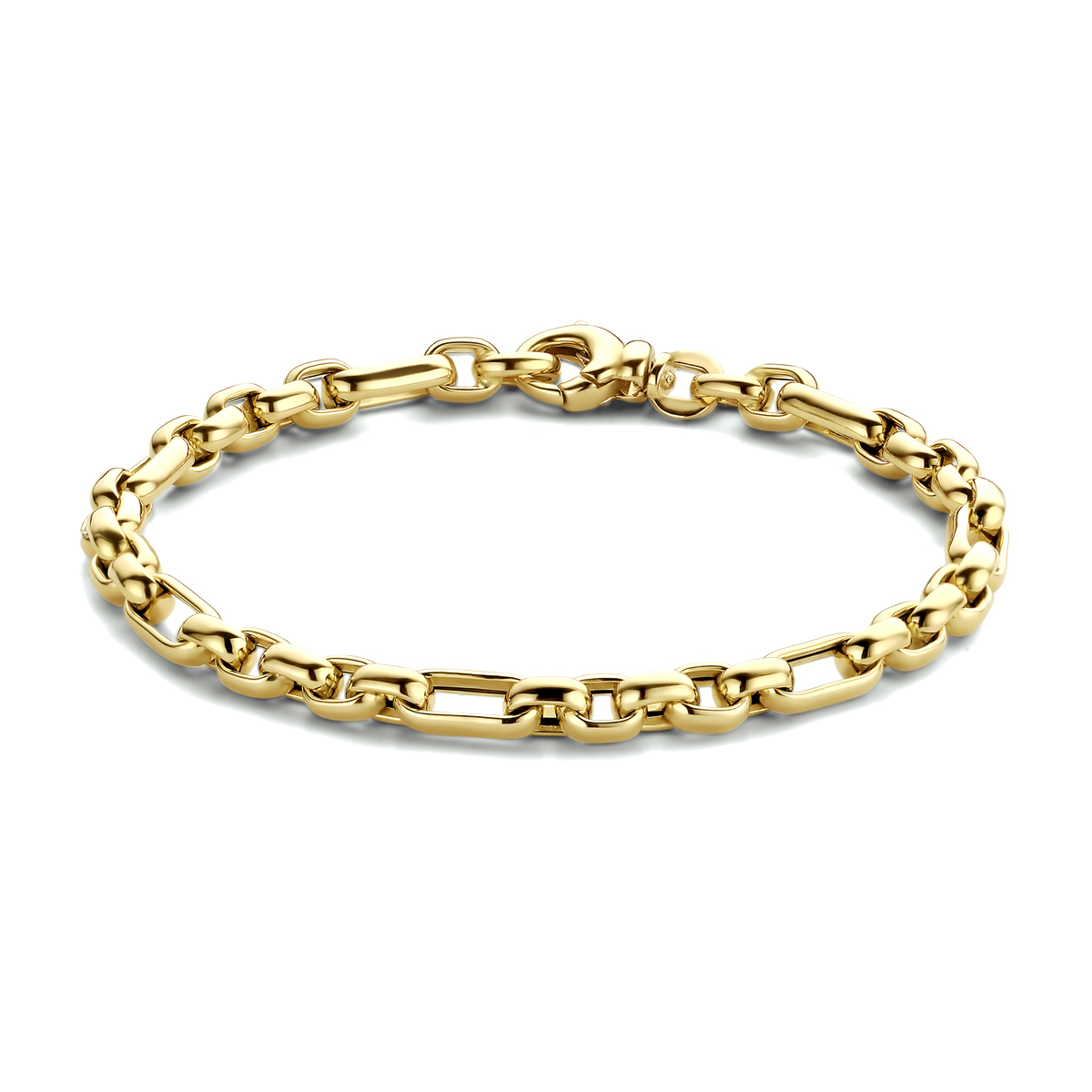 14k Geelgouden anker armband met een schakelbreedte van 4.8mm. De armband heeft een draaglengte van 19cm en een stevige karabijn sluiting.