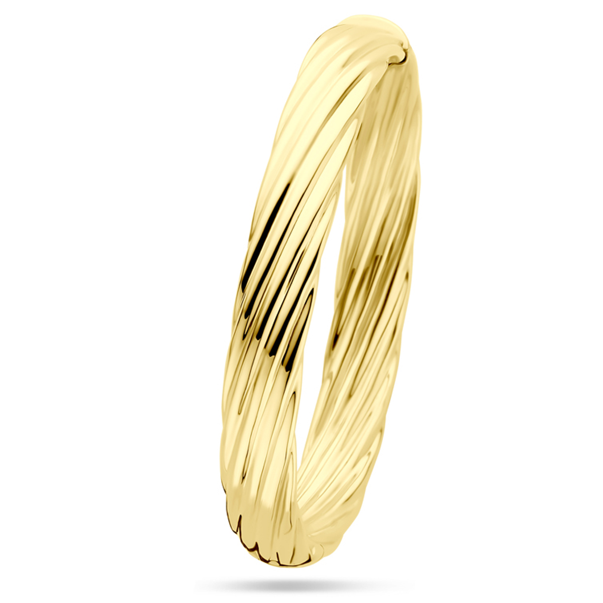 14k Geelgouden bangle met scharnier. De bangle heeft een diameter van 60mm.