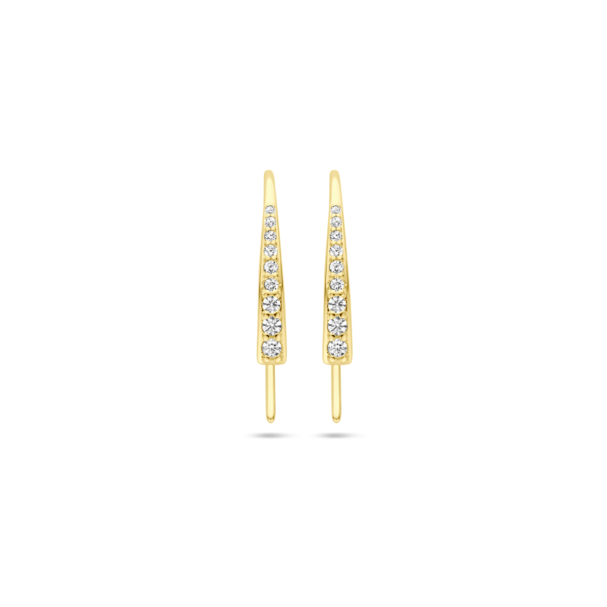 14k Geelgouden oorhaak uitgevoerd met zirkonia. De totale hoogte is 21mm.