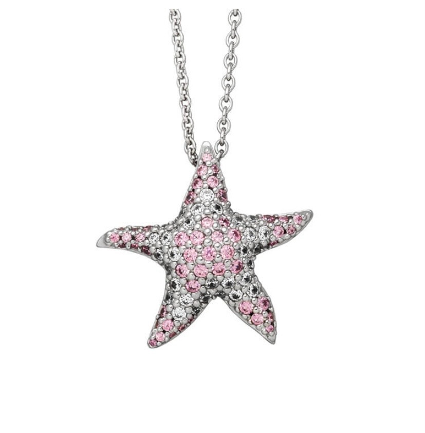 Ketting zilver met hanger bezet met roze zirconia