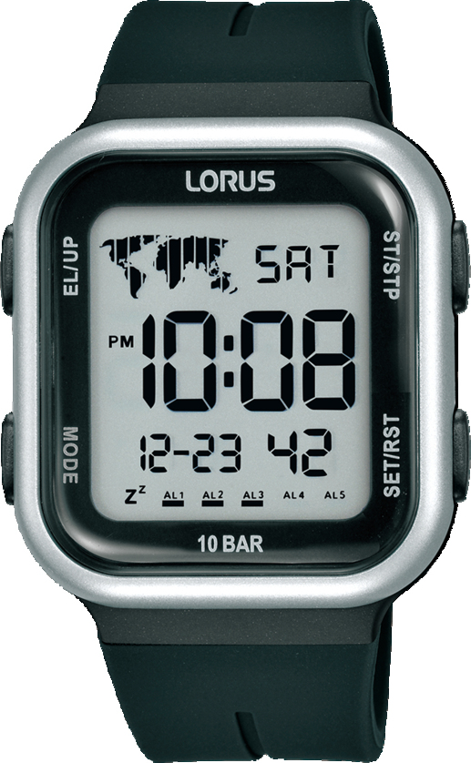 Dit is een herenhorloge van het merk Lorus. Het is een digitaal horloge gemaakt van kunststof. De diameter van de kast is 38 mm en de kast is 13 mm dik.
De verdere specificaties van het horloge zijn als volgt:
Kastvorm: tonneau
Kastkleur: zwart
Kastmateriaal: kunststof
Bandbreedte: 20 mm
Bandlengte: 268 mm
Sluiting: gesp
Wijzerplaatkleur: grijs
Glassoort: acryl glas
Waterdichtheid: 10 ATM
Techniek: quartz