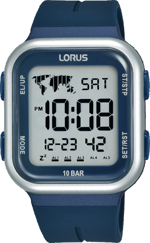 Dit is een herenhorloge van het merk Lorus. Het is een digitaal horloge gemaakt van kunststof. De diameter van de kast is 38 mm en de kast is 13 mm dik.
De verdere specificaties van het horloge zijn als volgt:
Kastvorm: tonneau
Kastkleur: blauw
Kastmateriaal: kunststof
Bandbreedte: 20 mm
Bandlengte: 268 mm
Sluiting: gesp
Wijzerplaatkleur: grijs
Glassoort: acryl glas
Waterdichtheid: 10 ATM
Techniek: quartz